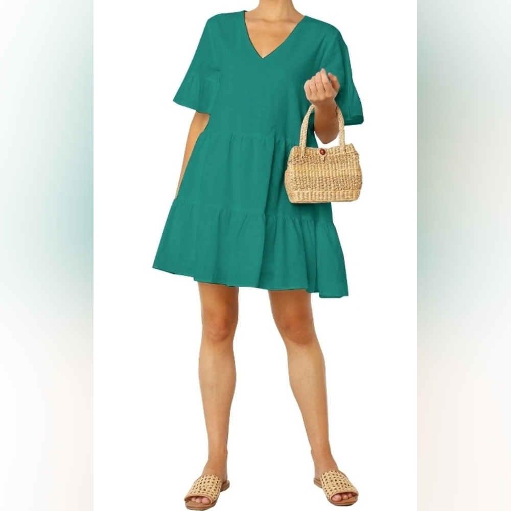 FANCYINN Teal Green Tiered Mini Dress, Size XS